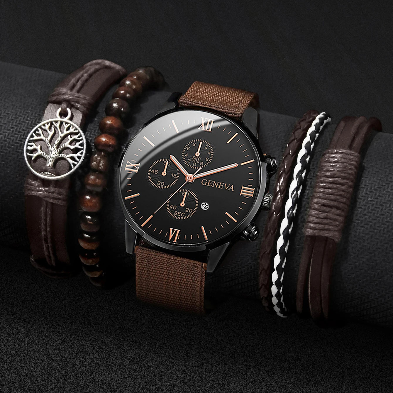 Set de Relojes y Pulseras para Hombre – Estilo Casual y Moderno (4/5 piezas)