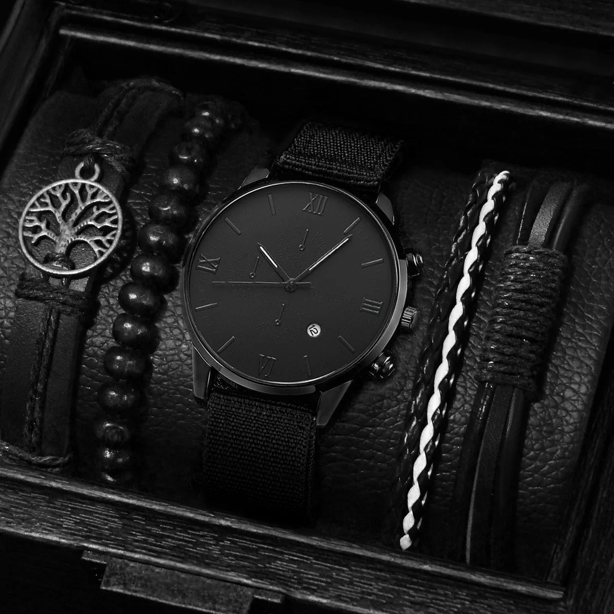 Set de Relojes y Pulseras para Hombre – Estilo Casual y Moderno (4/5 piezas)