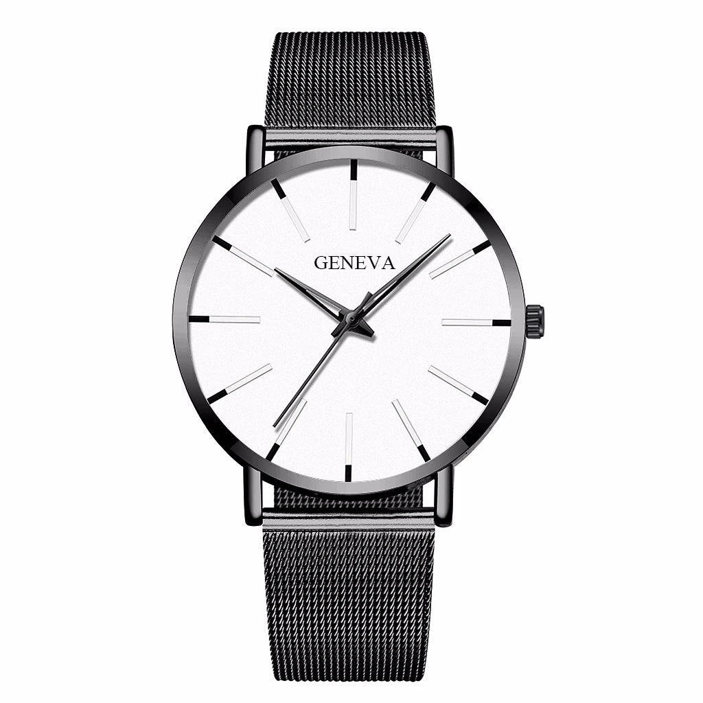 Fashion Men Business Watches Simple Ultra Thin Mesh Belt Male's Analog Quartz Wristwatch Reloj Hombre