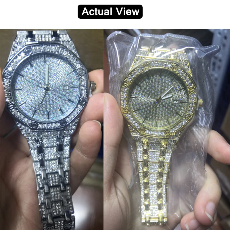 Reloj Masculino de Lujo – Estilo Hip Hop con Detalles Dorados y Cristales