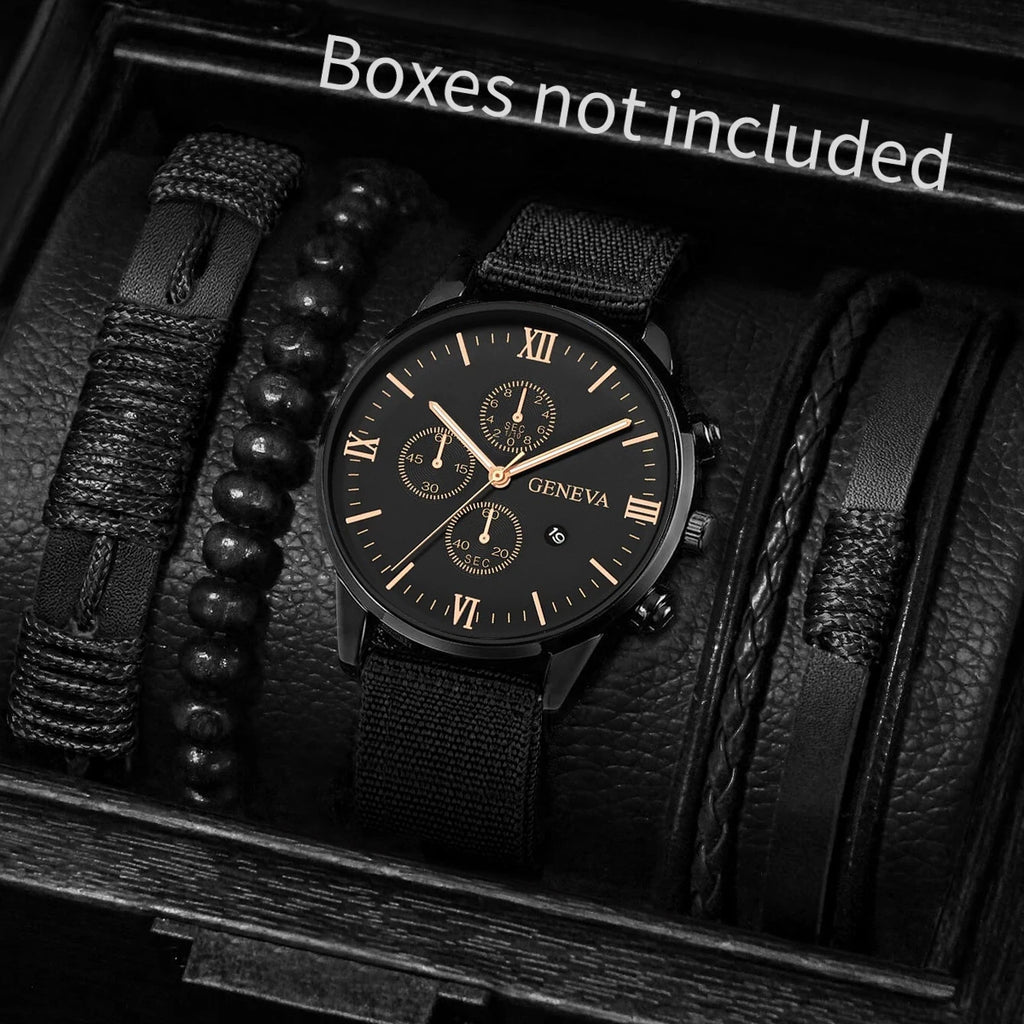 Set de Relojes y Pulseras para Hombre – Estilo Casual y Moderno (4/5 piezas)