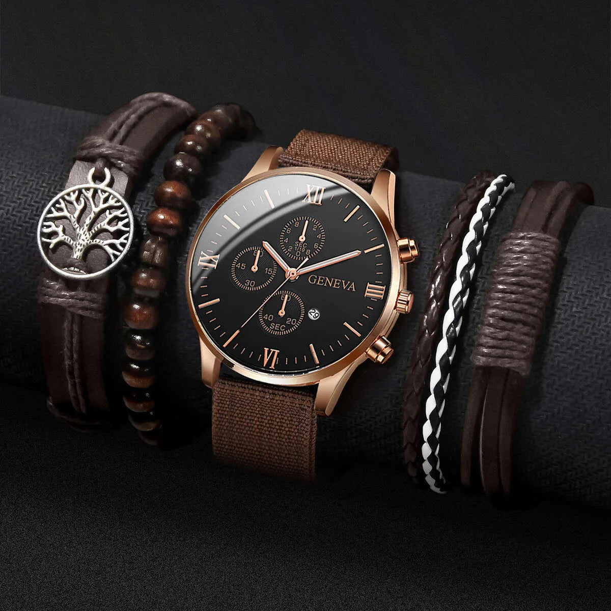 Set de Relojes y Pulseras para Hombre – Estilo Casual y Moderno (4/5 piezas)