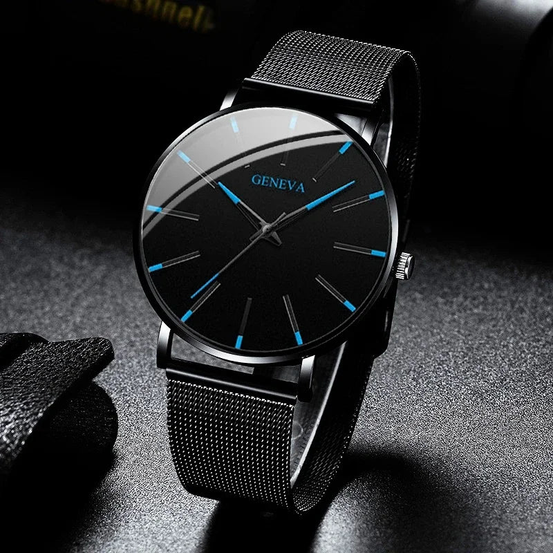 Fashion Men Business Watches Simple Ultra Thin Mesh Belt Male's Analog Quartz Wristwatch Reloj Hombre