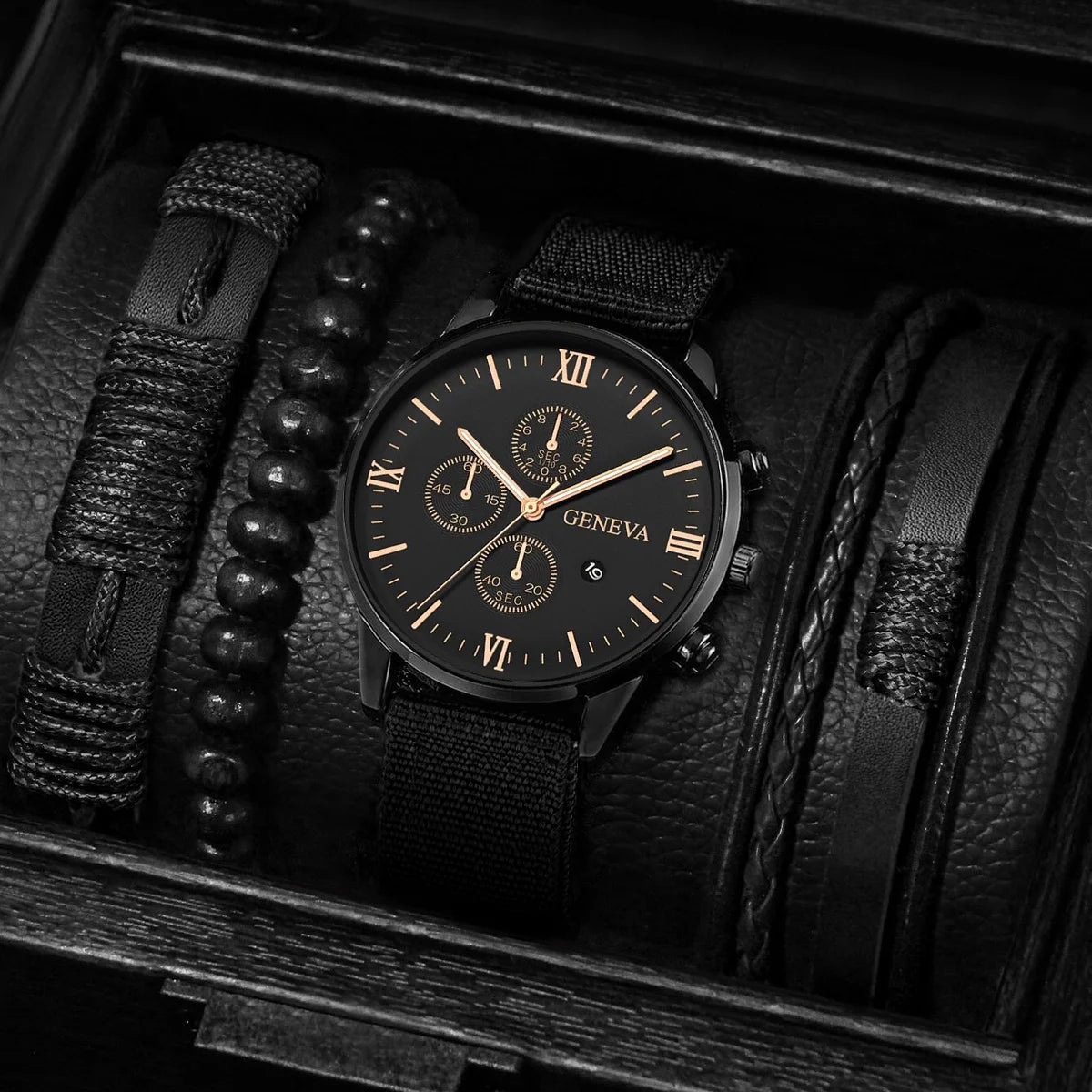 Set de Relojes y Pulseras para Hombre – Estilo Casual y Moderno (4/5 piezas)