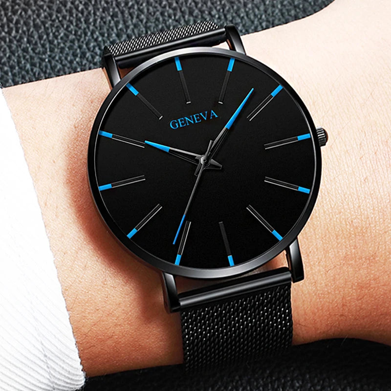 Fashion Men Business Watches Simple Ultra Thin Mesh Belt Male's Analog Quartz Wristwatch Reloj Hombre