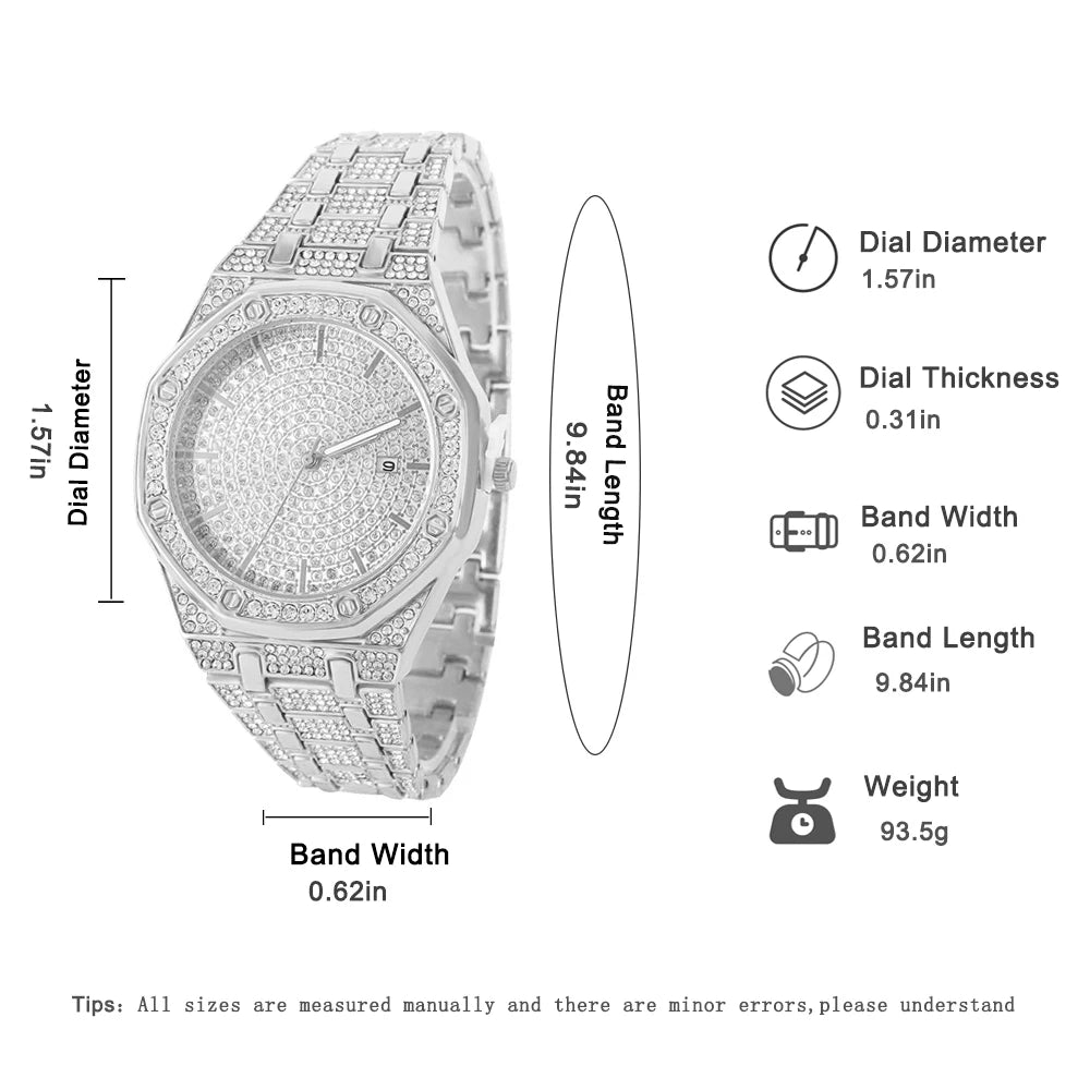 Reloj Masculino de Lujo – Estilo Hip Hop con Detalles Dorados y Cristales