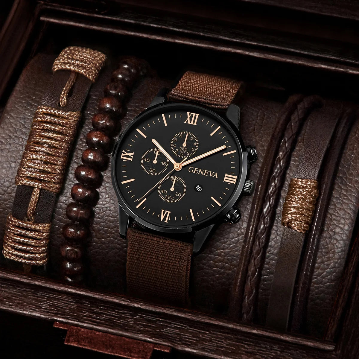 Set de Relojes y Pulseras para Hombre – Estilo Casual y Moderno (4/5 piezas)